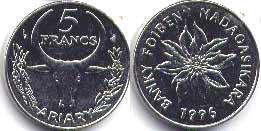 монета Мадагаскар 5 франков 1996