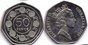 монета Гибралтар 50 пенсов 1988