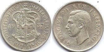 монета Южная Африка 2 шиллинга 1937