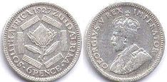 монета Южная Африка 6 пенсов 1927