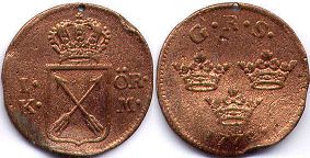 монета Швеция 1 эре КМ 1772