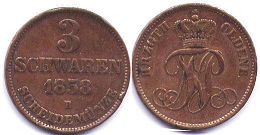 монета Ольденбург 3 шварена 1858