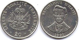 монета Гаити 20 сантимов 1991