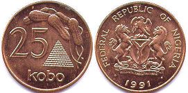 монета Нигерия 25 кобо 1991