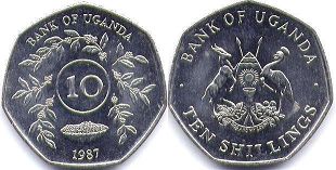 монета Уганда 10 шиллингов 1987