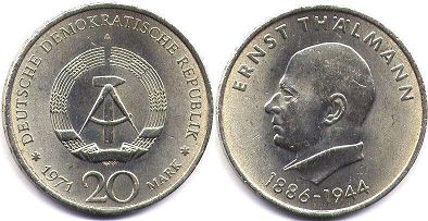 монета ГДР 20 марок 1971