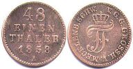 монета Мекленбург-Шверин 1/48 талера 1858