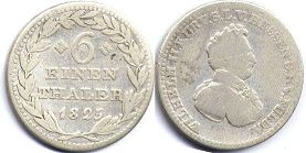 монета Гессен-Кассель 1/6 талера 1825