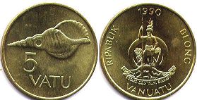 монета Вануату 5 вату 1990