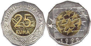 монета Хорватия 25 кун 1999