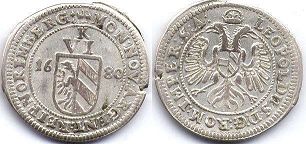 монета Нюрнберг 6 крейцеров 1680
