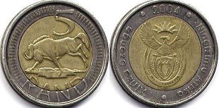 монета ЮАР 5 рэндов 2004