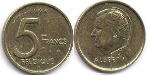 монета Бельгия 5 франков 1994
