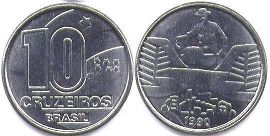 монета Бразилия 10 крузейро 1990