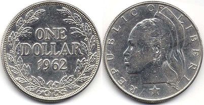 монета Либерия 1 доллар 1962