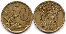 монета ЮАР 50 центов 1996 (1997, 1998, 1999, 2000)