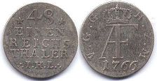 монета Мекленбург-Штрелиц 1/48 талера 1766