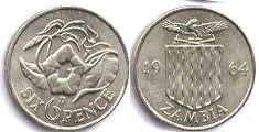 монета Замбия 6 пенсов 1964