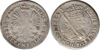 монета Пруссия 18 грошенов 1699
