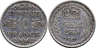 монета Тунис 10 франков 1934