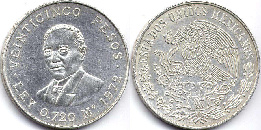 Мексика монета 25 песо 1972 Juarez
