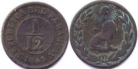 монета Парагвай 1/12 реала 1845
