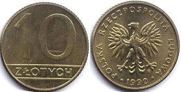 монета Польша 10 злотых 1990