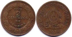 монета Гондурас 2 сентаво 1974