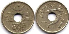 монета Испания 25 песет 1991