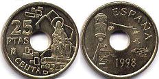 монета Испания 25 песет 1998