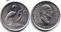 монета ЮАР 5 центов 1976