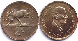 монета ЮАР 2 цента 1976