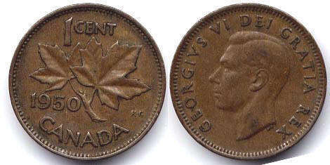 монета Канада монета 1 цент 1950