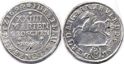 монета Брауншвейг-Вольфенбюттель 24 мариенгрошена (2/3 талера) 1694