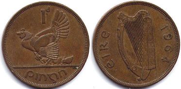 монета Ирландия 1 пенни 1964
