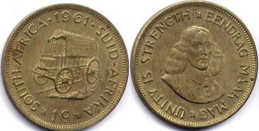 монета ЮАР 1 цент 1961