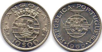 монета Ангола 10 эскудо 1969