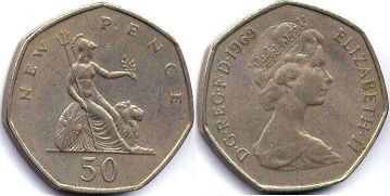 монета Великобритания 50 новых пенсов 1969