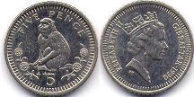 монета Гибралтар 5 пенсов 1990