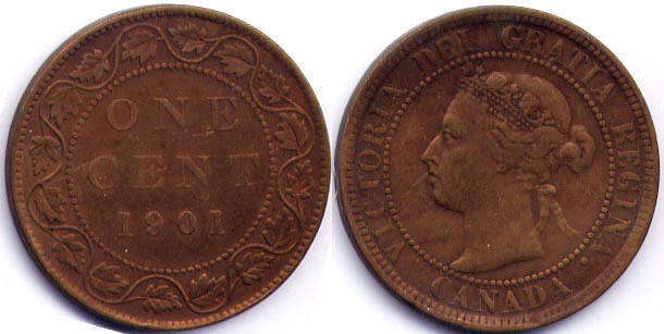монета Канада монета 1 цент 1901