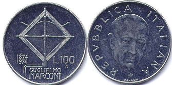 монета Италия 100 лир 1974
