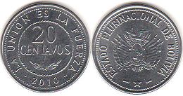 монета Боливия 20 сентаво 2010