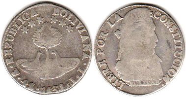 монета Боливия 4 соля 1830