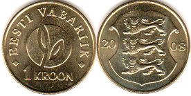 монета Эстония 1 крона 2008