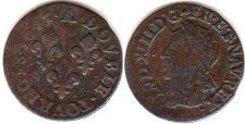 монета Франция двойной денье 1643
