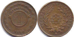 монета Парагвай 1 сентесимо 1870