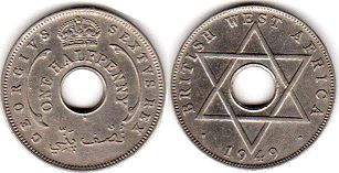 монета Британская Западная Африка 1/2 пенни 1949