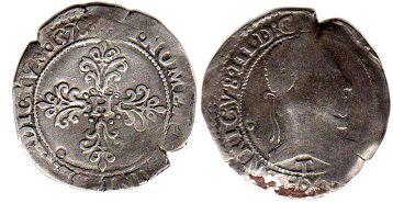 монета Франция 1/2 франка 1578
