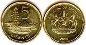 монета Лесото 5 лисенте 2006