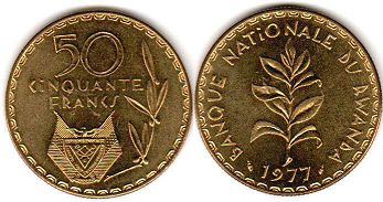 монета Руанда 50 франков 1977